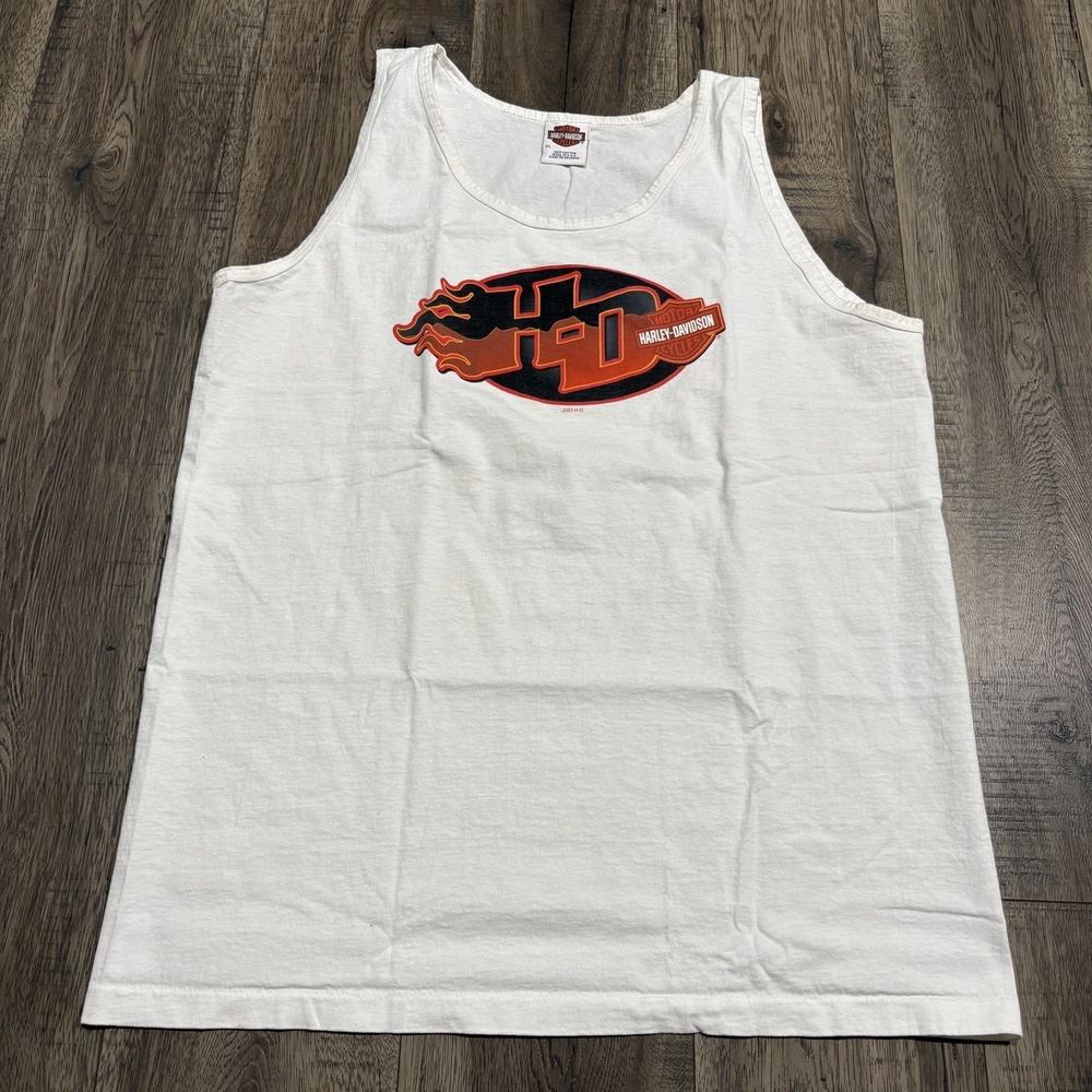 VTG 03 Harley-Davidson Tank Top Mens XL White Myrtle Beach Graphic Sleeveless